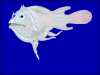 +animal+fish+Haplophryne+mollis+female+with+atrophied+male+attached+blueBG+ clipart