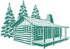 +rural+country+building+cabin+in+pines+ clipart