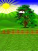 +sun+tree+fence+grass+landscape+ clipart
