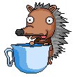 +animal+hedgehog+getting+a+drink+from+a+cup++ clipart