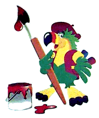 +bird+animal+parrot+with+paint+pot+and+brush++ clipart