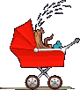 +child+infant+red+pram+with+crying+baby++ clipart
