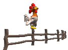 +animal+farm+bird+rooster+crowing+on+a+fence++ clipart