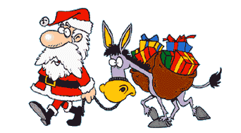 +xmas+holiday+religious+santa+clause+and+donkey+with+presents++ clipart